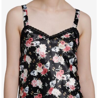 Skull & Flowers Satin & Lace Girls Strappy Tank Top