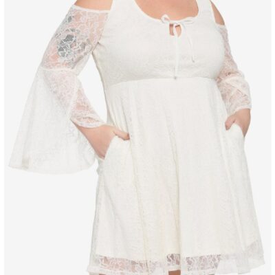 Ivory Cold Shoulder Bell Sleeve Lace Dress Plus Size