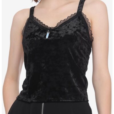 Crushed Velvet & Crystal Charm Girls Strappy Crop Tank Top