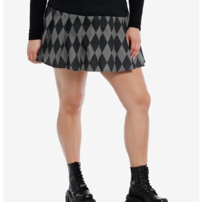 Social Collision® Black & Grey Argyle Pleated Skirt Plus Size