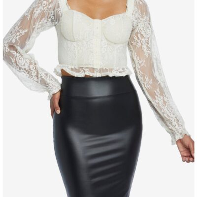 Ivory Lace Corset Girls Long-Sleeve Top