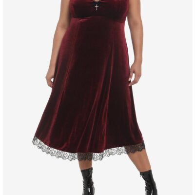 Burgundy Velvet Slip Midi Dress Plus Size