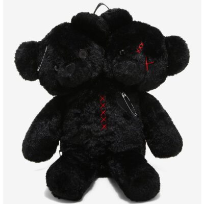 Black Double-Headed Teddy Bear Plush Backpack