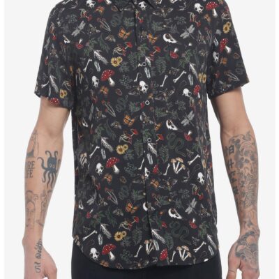 Dark Mushroom Forest Creatures Woven Button-Up