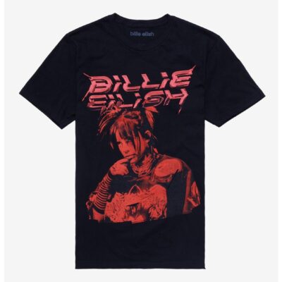 Billie Eilish Red Portrait Boyfriend Fit Girls T-Shirt