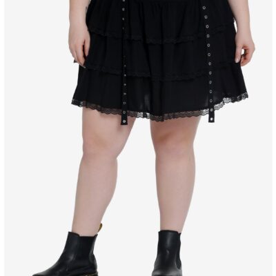 Thorn & Fable Black Lace Grommet Tiered Skirt Plus Size