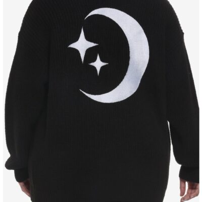 Moon & Stars Embroidered Girls Oversized Cardigan