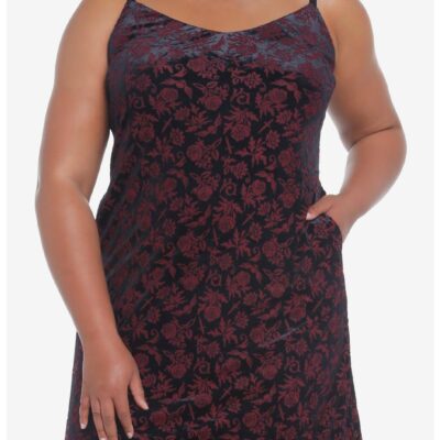 Burgundy Velvet Rose Dagger Maxi Dress Plus Size