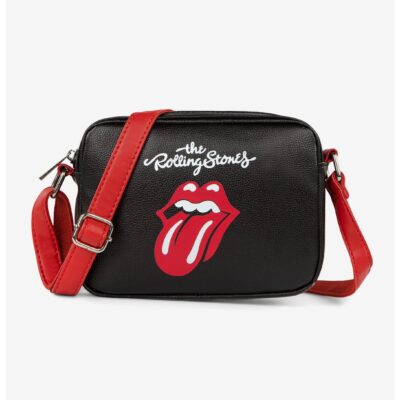 Bugatti Rolling Stones Vegan Leather Crossbody Bag Black with Red Strap