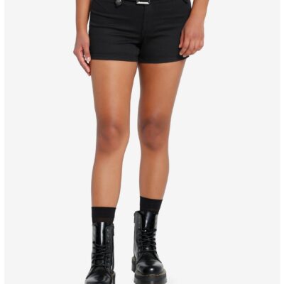 Black Denim Grommet Belt Low-Rise Girls Shorts