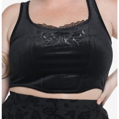 Cosmic Aura Black Velvet Butterfly Girls Corset Top Plus Size