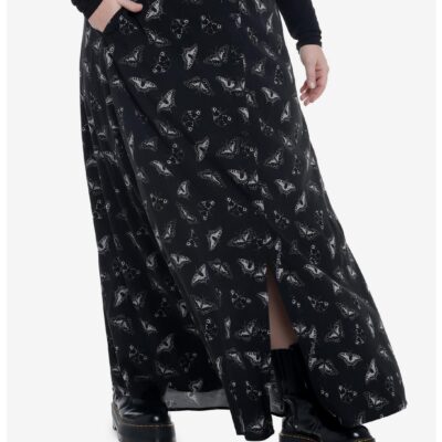 Black Moth Button Front Maxi Skirt Plus Size