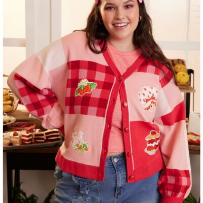 Strawberry Shortcake Gingham Patchwork Girls Cardigan Plus Size