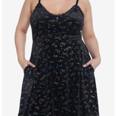 Cosmic Aura Rainbow Constellations Velvet Skater Dress Plus Size