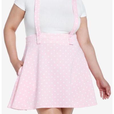 Sweet Society Pink & White Heart Bow Suspender Skirt Plus Size