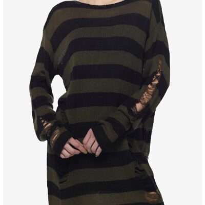 Social Collision Green & Black Distressed Sweater Dress