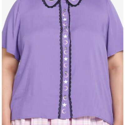 Chococat Celestial Lace Embroidered Girls Woven Button-Up Plus Size