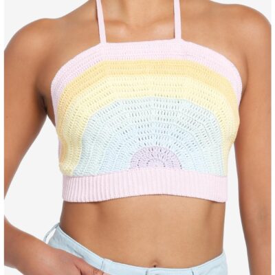 Sweet Society Pastel Rainbow Crop Girls Knit Halter