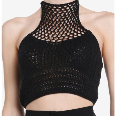 Cosmic Aura Black Crochet Girls Halter Tank Top