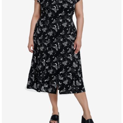 Cosmic Aura Witchy Moth Midi Dress Plus Size