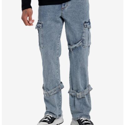 Blue Cargo Strap Denim Pants