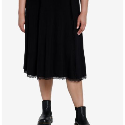 Cosmic Aura Black Lace Midi Skirt Plus Size