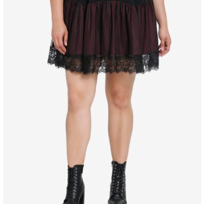 Thorn & Fable Burgundy & Black Lace Mesh Skirt Plus Size