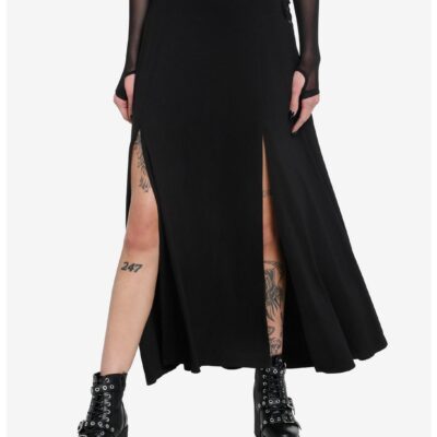 Social Collision Lace-Up Slit Maxi Skirt