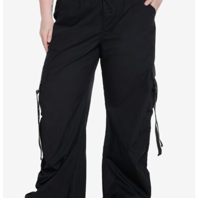 Social Collision Black Grommet Strap Wide Leg Parachute Pants Plus Size