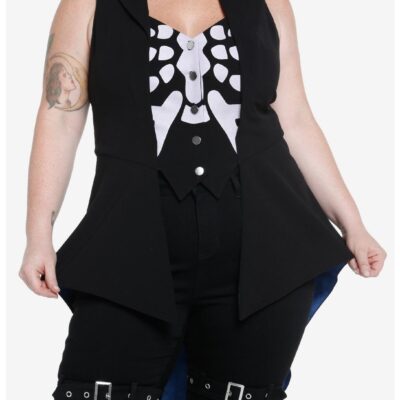 Corpse Bride Skeleton Hi-Low Girls Waistcoat Vest Plus Size