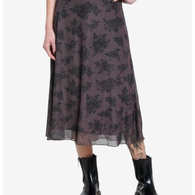 Social Collision Brown Floral Midi Skirt