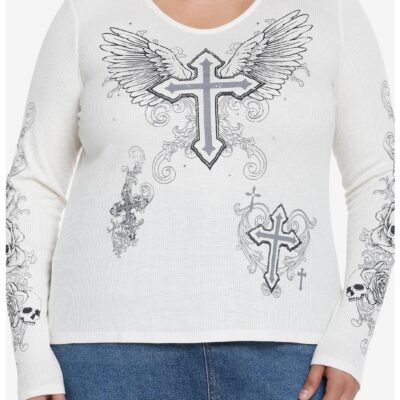 Social Collision Angel Wings Cross Girls Long-Sleeve T-Shirt Plus Size