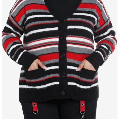 Social Collision Striped Fuzzy Girls Cardigan Plus Size