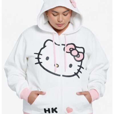 Hello Kitty 3D Ears Girls Zip-Up Hoodie Plus Size