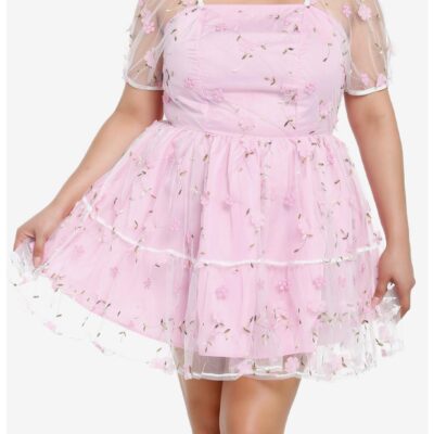 Sweet Society Pink Floral Organza Dress Plus Size