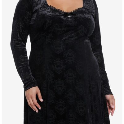 Cosmic Aura Pumpkin Bats Damask Velvet Dress Plus Size