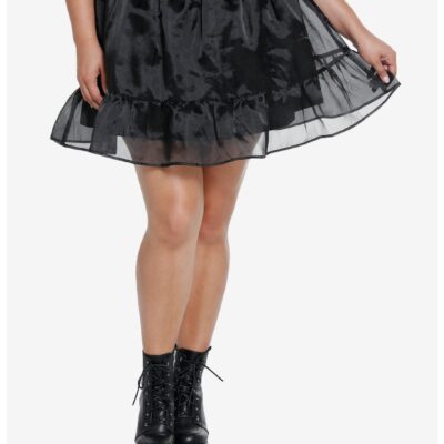 Cosmic Aura Black Organza Bow Mini Skirt Plus Size