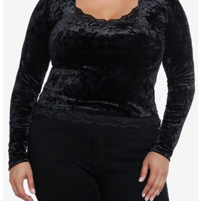 Social Collision Black Velvet Lace Girls Crop Long-Sleeve Top Plus Size