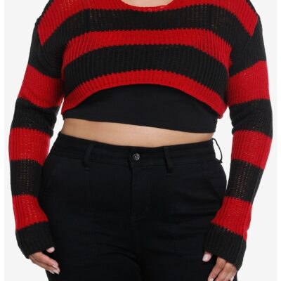 Social Collision Red & Black Bolero Girls Knit Sweater Plus Size