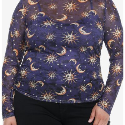 Cosmic Aura Celestial Girls Mesh Long-Sleeve & Cami Set Plus Size