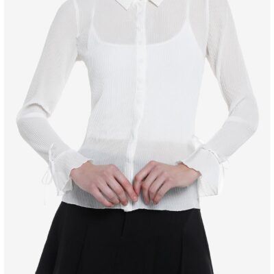 Thorn & Fable White Chiffon Girls Long-Sleeve Woven Button-Up