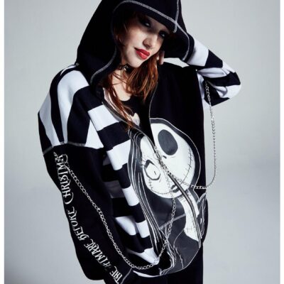 Her Universe The Nightmare Before Christmas Jack Stripe Split Girls Oversized Hoodie