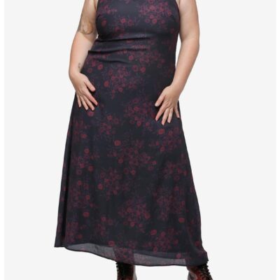 Cosmic Aura Red Floral Maxi Slip Dress Plus Size