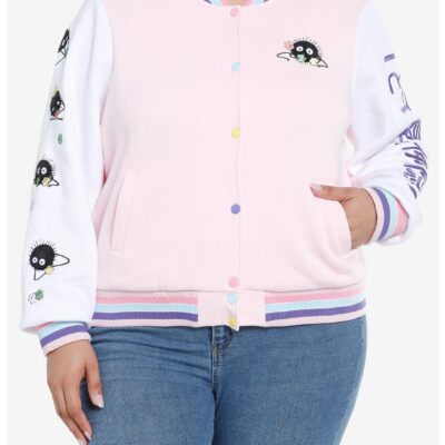 Studio Ghibli Spirited Away Soot Sprites Pastel Girls Varsity Jacket Plus Size