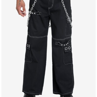 Black Chains & Studs Straight Leg Cargo Pants