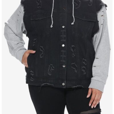 Black & Grey Twofer Girls Hoodie Vest Plus Size