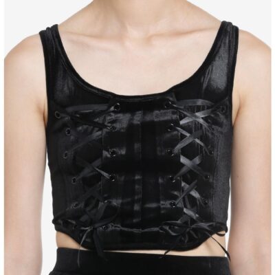 Cosmic Aura Black Velvet Multi Lace-Up Girls Corset Top