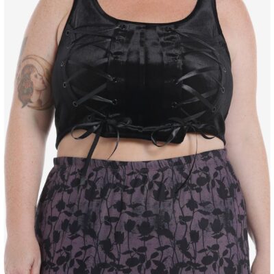 Cosmic Aura Black Velvet Multi Lace-Up Girls Corset Top Plus Size