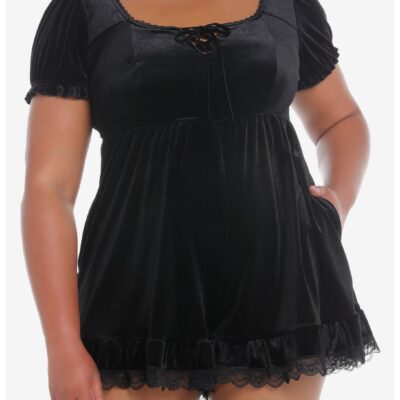 Black Velvet Lace Romper Plus Size