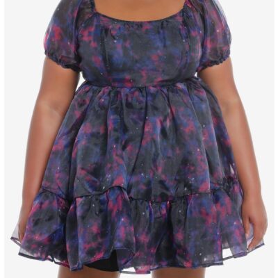 Cosmic Aura Galaxy Tiered Organza Dress Plus Size